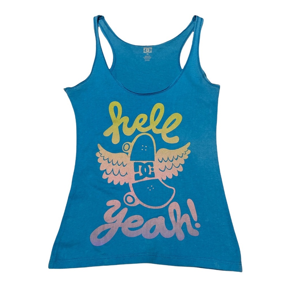 DC Shoes Tank Top Women’s XS Blue Racerback Hell Yeah Skateboarding Graphic Tee